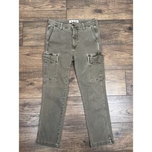 AMO Easy Cargo Pant in Olive Utility High Waisted Casual Pockets Green Sz 25